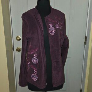 Purple Long Sleeve Floral Full Zip Jacket